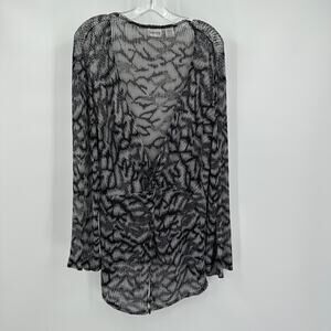 Chicos Womens Top Sz 2 US L Sheer Mesh Abstract Boho Artsy Whimsigoth Mid Duster